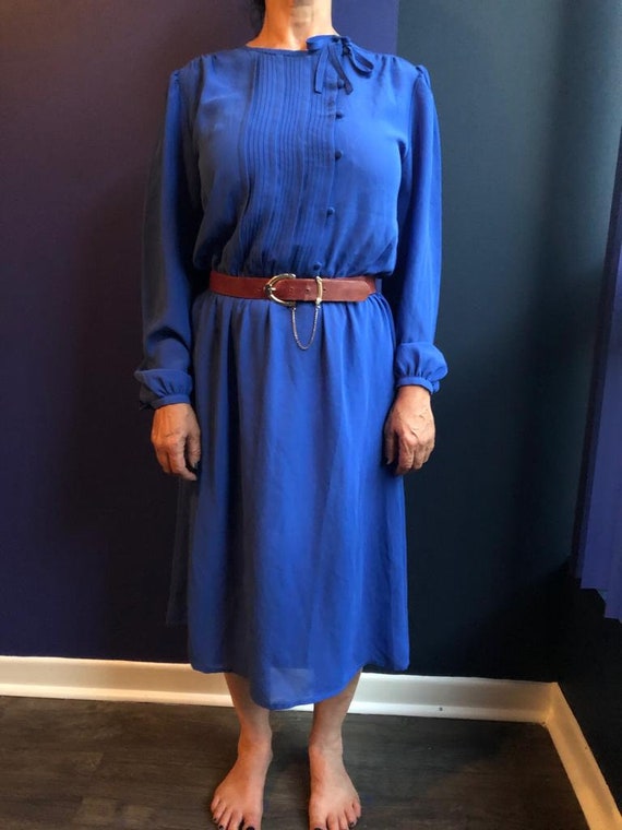 80's Vintage Secretary style Cobalt Blue Dress si… - image 2