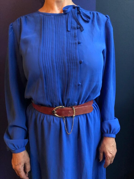 80's Vintage Secretary style Cobalt Blue Dress si… - image 1