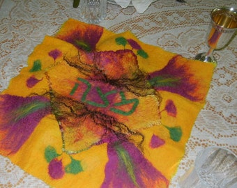 Fiesta Matzoh Cover - Passover - Nuno felted - merino silk bamboo cotton - Functional Art - Item 12-1009