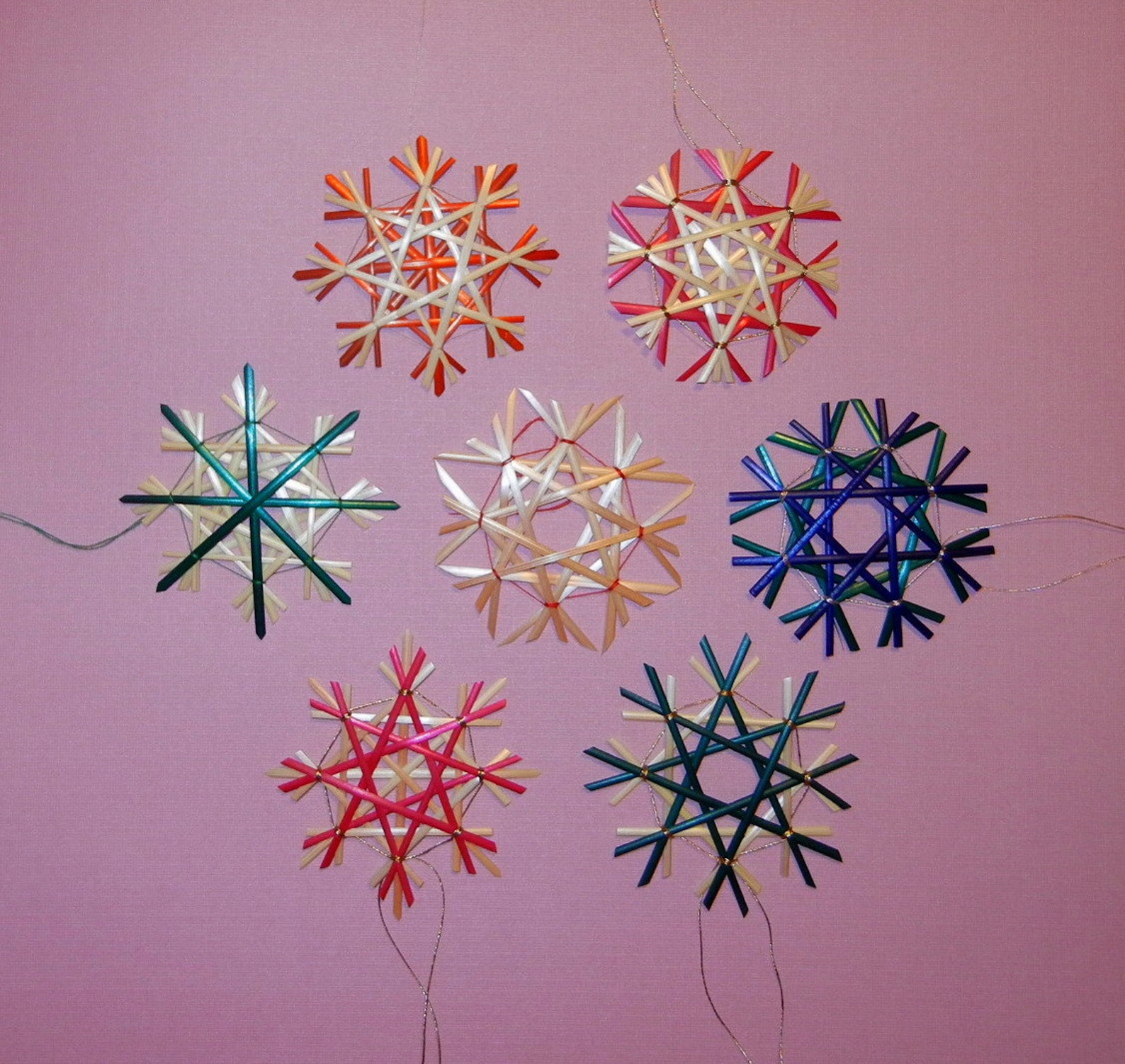 Traditional German Straw Star or Snowflake Ornaments 2.75 in Natural