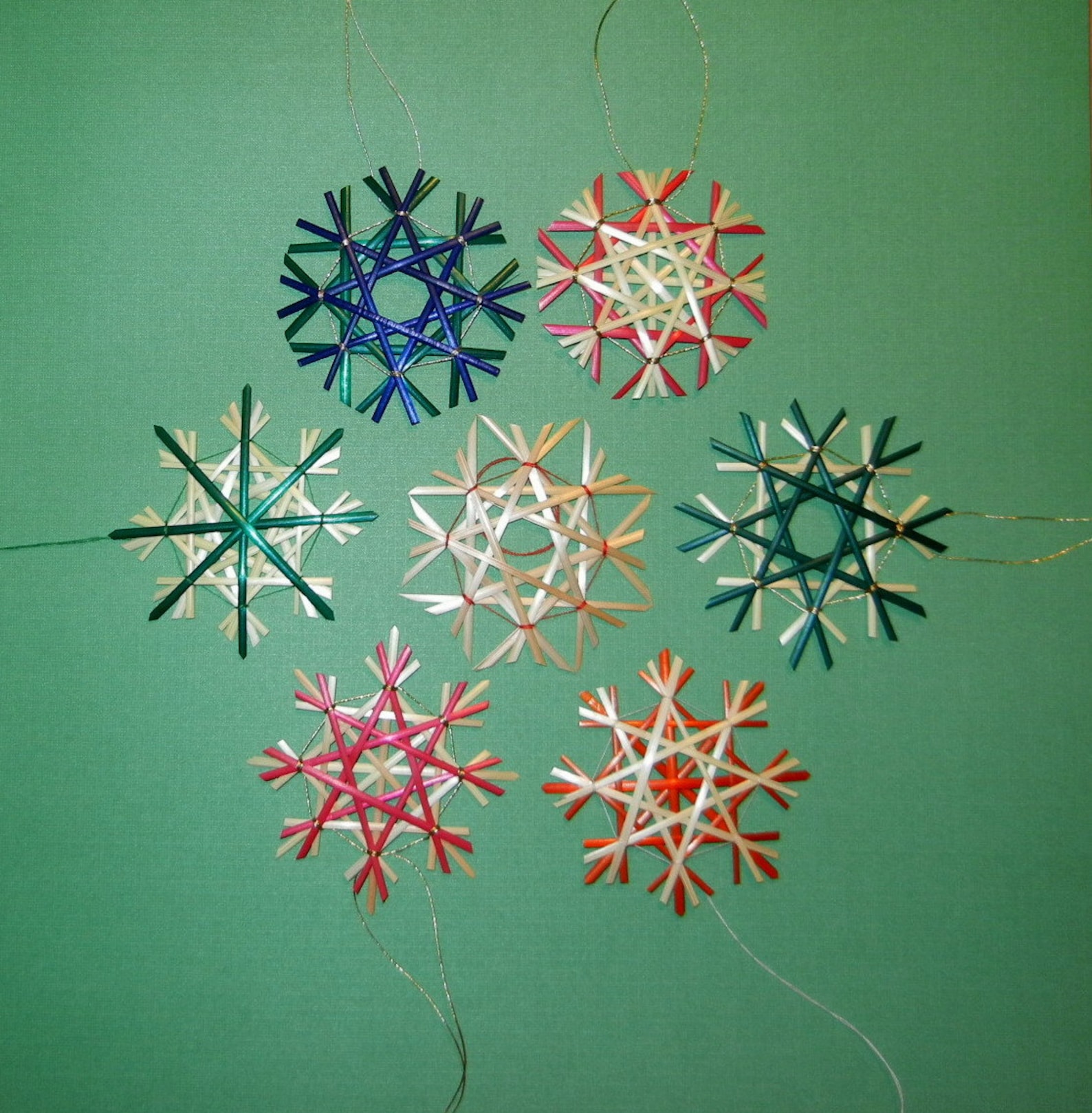 Traditional German Straw Star or Snowflake Ornaments 2.75 in Natural