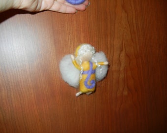 Yellow & Lavender Spiral Fairy - 4.5 in - needle felted waldorf style - decoration - item 1-1026