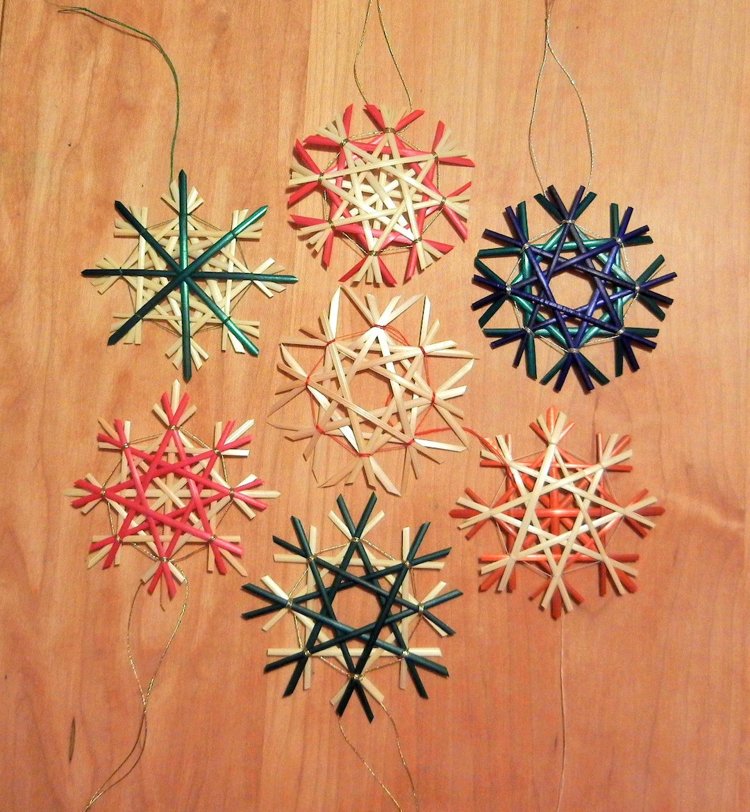 Traditional German Straw Star or Snowflake Ornaments 2.75 in Natural