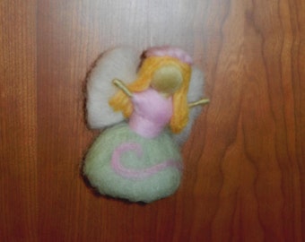 Pink & Green Spiral Fairy - 4.5 in - needle felted waldorf style  Item 1-2002