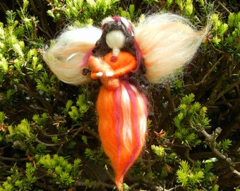 Blessings of Motherhood - Orange Needle Felted Fairy - Waldorf inspired - item 1-1029