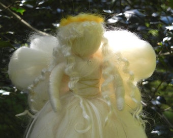 Angel w/swarovski crystal - ecru needle felted waldorf style - made to order -  item 1-1022