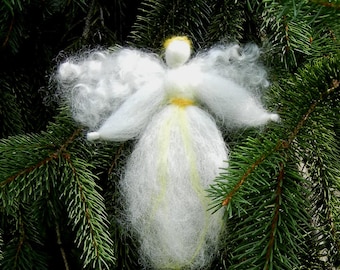 Little Angel 6" - Needle felted wool ornament - Waldorf - mohair curl wings