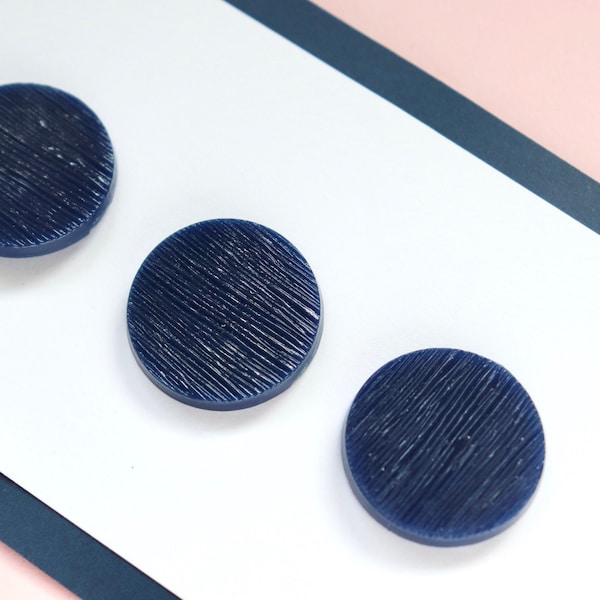 Navy Blue Plastic Wood Texture Buttons - Pretty Vintage Set of 4 - 17mm