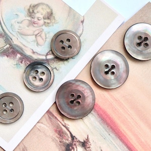 Vintage Grey Mother of Pearl Buttons - Iridescent Shell Sets - 14mm, 17mm