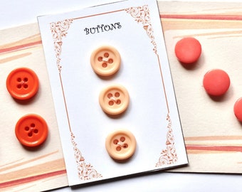 Retro Orange Peach Buttons - Quality Plastic Sets for Fashion, Crafts - 12mm, 14mm