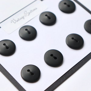 Vintage Matte Black Buttons - Simple Smooth 2-Hole Set of 8 - New Old Stock Fashion Supply - 14mm