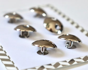 Cute Mirrored Buttons - Vintage Silver Metal Reflective Shank Set of 6 - 16mm