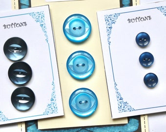 Lot of Blue, Navy Buttons - 3 Vintage Sets for Fashion, Crafts - 10mm, 17mm, 20mm