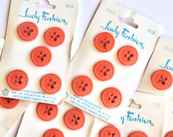 Unused Orange Vintage Buttons - Quality Plastic Sets on 6 'Lady Fashion' Cards - 15mm