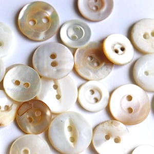 Antique Mother of Pearl Shell Buttons in White, Cream - Assorted 2-Hole Bulk Lot