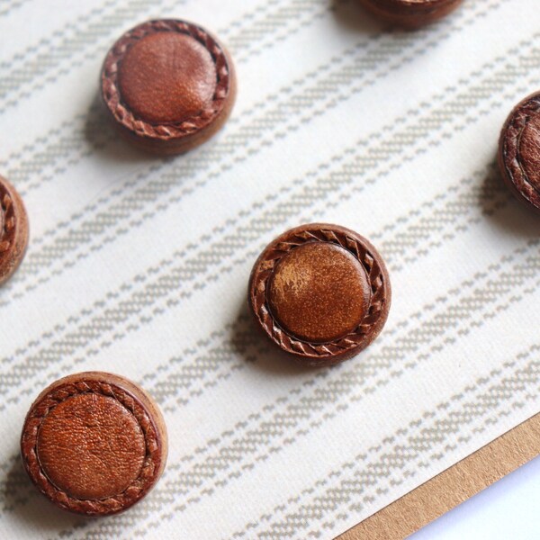 Gorgeous Vintage Leather Buttons - Authentic Set of 7 with Metal Loop - 15mm