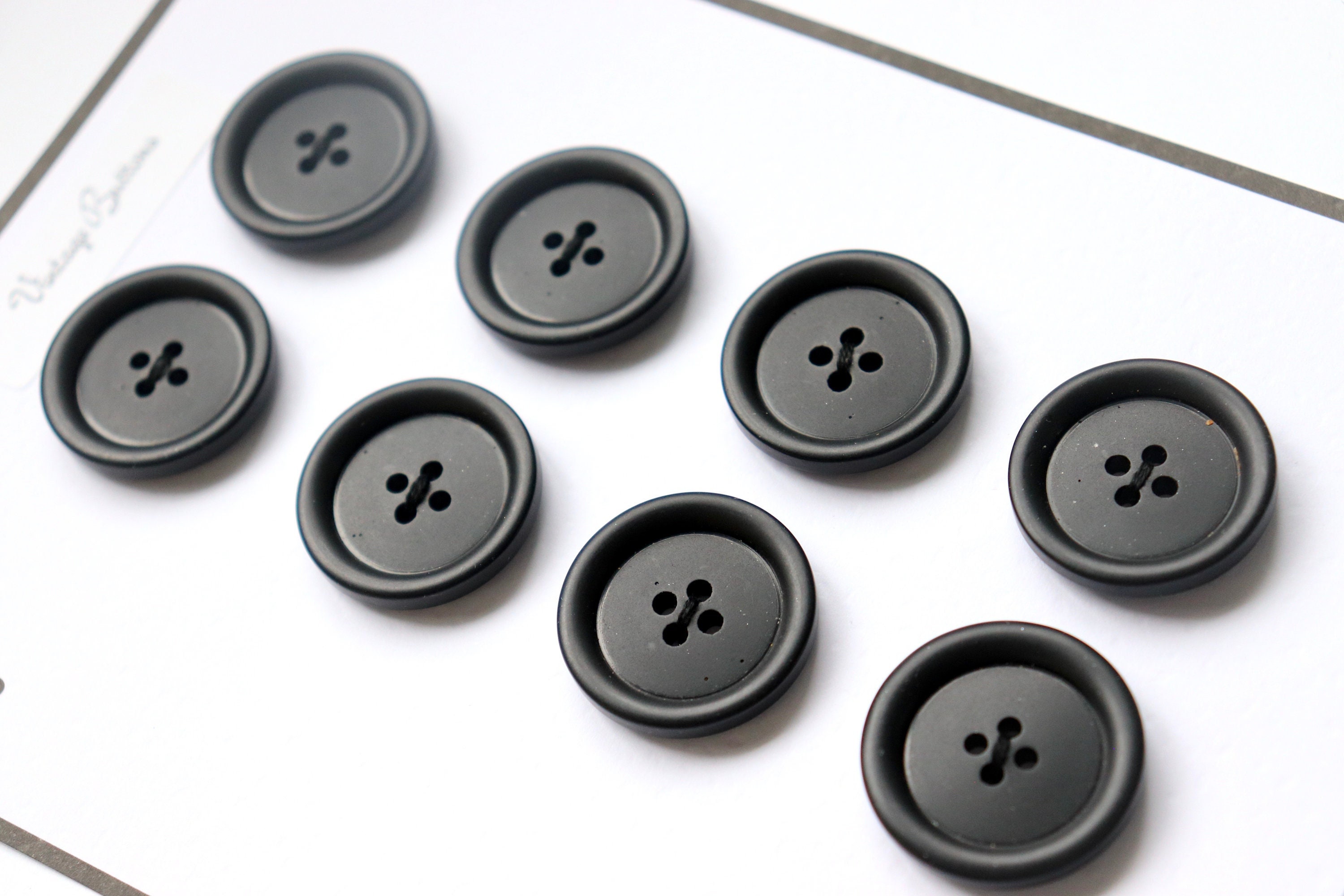 Vintage Black Coat Buttons - Stunning Matte 4-Hole Set of 8 - New Old Stock Fashion Supply - 26mm