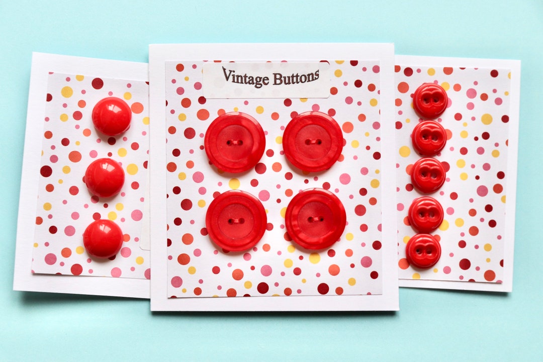 3 Vintage Sets of Red Plastic Buttons - Craft, Fashion Buttons - 12mm ...