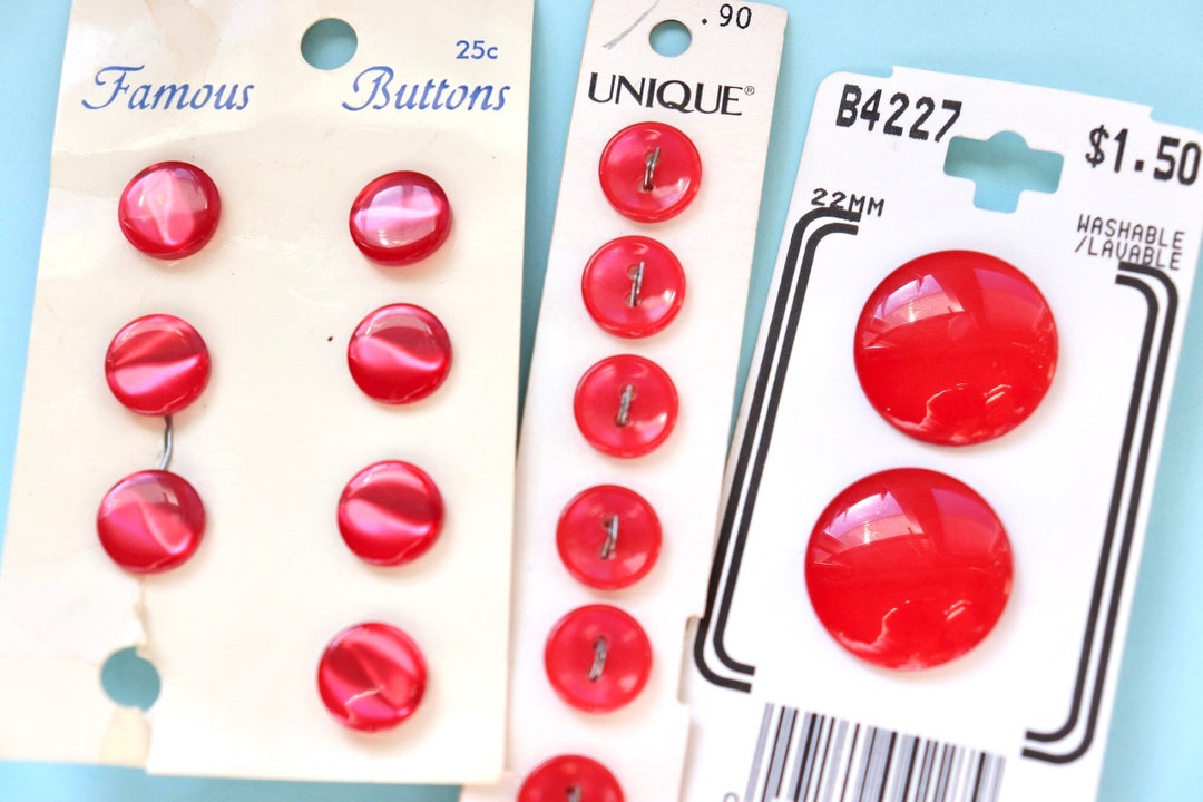 Vintage Bright Red Buttons on Cards - Shiny, Gloss Sets - 11mm, 22mm - Etsy