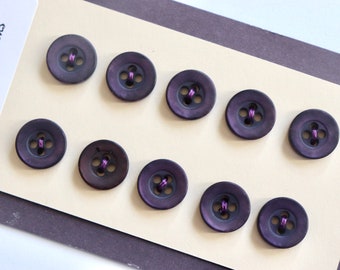 Shiny Purple Plastic Buttons - Vintage Unused 4-Hole Set of 10 - 12mm
