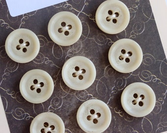 Pretty Cream Plastic Buttons - Vintage Quality 4-Hole Set of 9 - 15mm