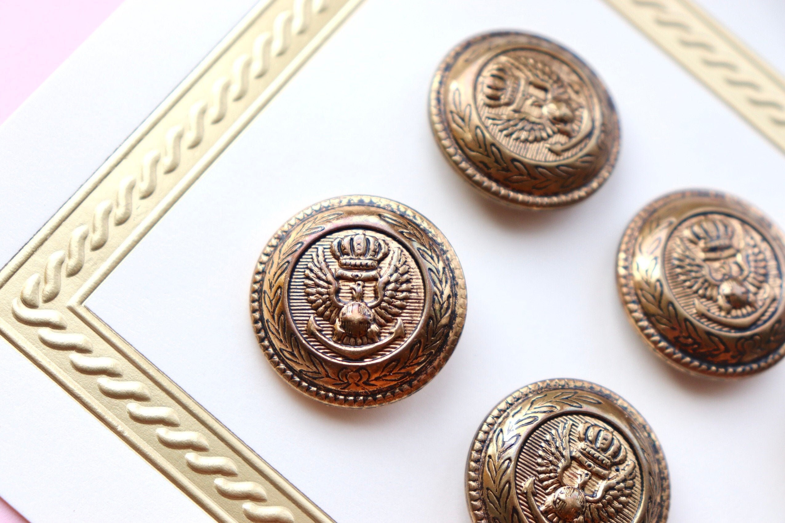 Vintage Gold Metal Blazer Buttons With Eagle and Crown Crest Etsy