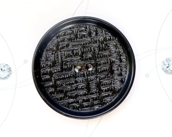 Large Black Woven Look Button - Recycled Quality Vintage 2-Hole Textured Plastic - 43mm