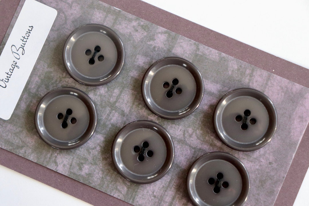 Vintage Dark Grey Plastic Coat Buttons - Smooth Vintage 4-hole Set of 6 ...