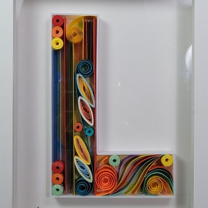 Custom Quilled Letter L Wall Art – Personalized Monogram Gift, Handmade Framed Paper Quilling, Home Decor for Any Occasion