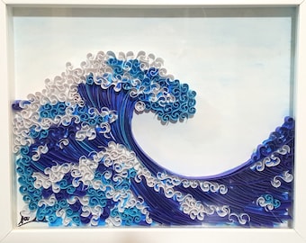 Quilled Ocean Wave Wall Art – Handmade Paper Sea Decor – Coastal Nautical Gift – Unique Artwork for Her – Framed & Ready to Hang
