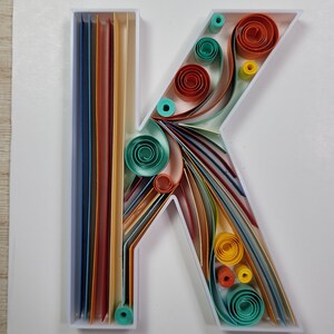 Custom Quilled Letter K Wall Art – Personalized Monogram Gift, Handmade Framed Paper Quilling, Home Decor for Any Occasion