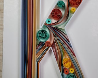 Custom Quilled Letter K Wall Art – Personalized Monogram Gift, Handmade Framed Paper Quilling, Home Decor for Any Occasion
