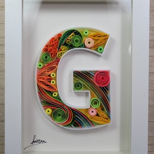 Custom Quilled Letter G Wall Art – Personalized Monogram Gift, Handmade Framed Paper Quilling, Home Decor for Any Occasion,DIY Decor