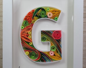 Custom Quilled Letter G Wall Art – Personalized Monogram Gift, Handmade Framed Paper Quilling, Home Decor for Any Occasion,DIY Decor