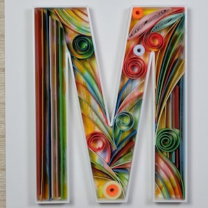 Custom Quilled Letter M Wall Art – Personalized Monogram Gift, Handmade Framed Paper Quilling, Home Decor for Any Occasion