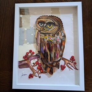 The Owl Quilling art - Quilling Owl Art - Unique Gift - Paper Wall Art-Owl Art-Unique Owl Art  (14*11) in Handmade Frame with glass Original
