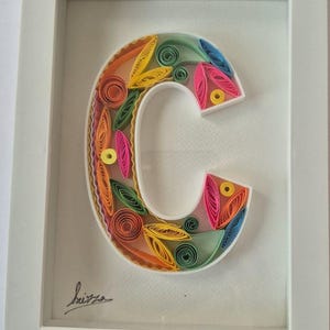 Custom Quilled Letter C Wall Art – Personalized Monogram Gift, Handmade Framed Paper Quilling, Home Decor for Any Occasion Paper Quilled Art