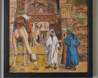 Bazaar, Painting (31″ x 31″) Framed (no glass) Original Handmade Acrylic Wall Art, living room, great gift