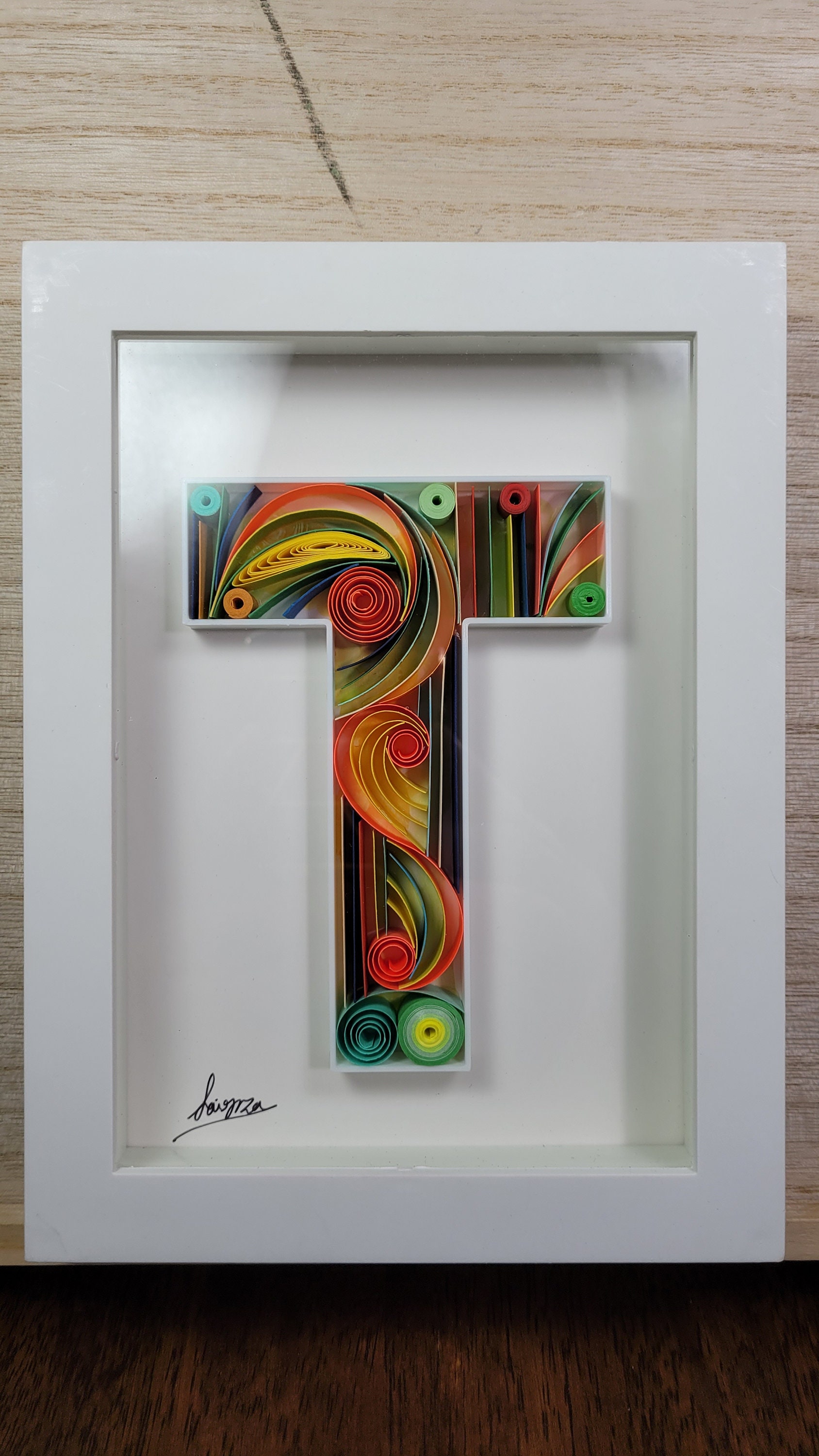 Quilled Letter T Wall Art – Personalized Monogram Gift, Handmade Framed