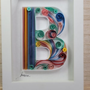 Custom Quilled Letter B Wall Art – Personalized Monogram Gift, Handmade Framed Paper Quilling, Home Decor for Any Occasion,Paper Quilled Art