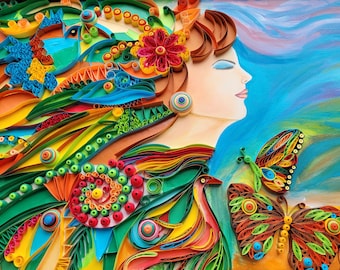 Woman With a Butterfly -Quilling Wall decor -Unique gift -Paper Quilling -Personalized Gift-Valentine's day Gift -Birthday's Gift -Paper Art