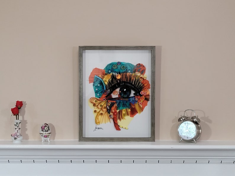Colorful Eye 15x19 Quilled Paper Art Framed, Nursery Decor, Original