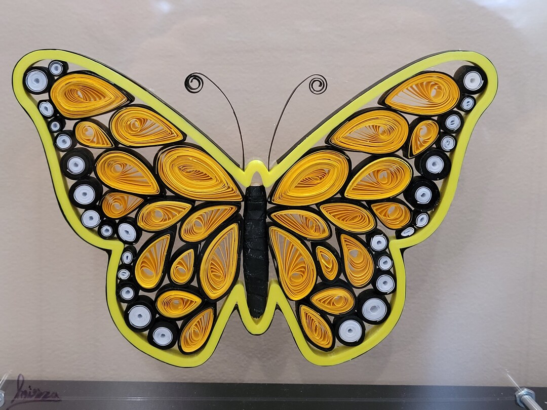 Handmade Quilling Yellow Monarch Butterfly Wall Art | Transparent Frame ...