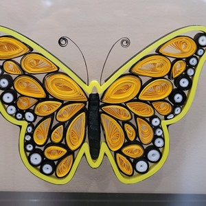 Handmade Quilling Yellow Monarch Butterfly Wall Art | Transparent Frame (10” x 8”) | Unique Paper Art Gift | Nature-Inspired Home Decor