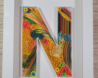 Custom Quilled Letter N Wall Art – Personalized Monogram Gift, Handmade Framed Paper Quilling, Home Decor for Any Occasion