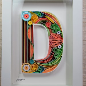 Custom Quilled Letter D Wall Art – Personalized Monogram Gift, Handmade Framed Paper Quilling, Home Decor for Any Occasion,Paper Quilled Art
