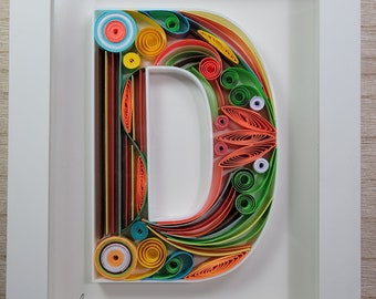 Custom Quilled Letter D Wall Art – Personalized Monogram Gift, Handmade Framed Paper Quilling, Home Decor for Any Occasion,Paper Quilled Art