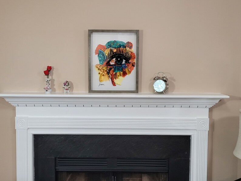 Colorful Eye 15x19 Quilled Paper Art Framed, Nursery Decor, Original
