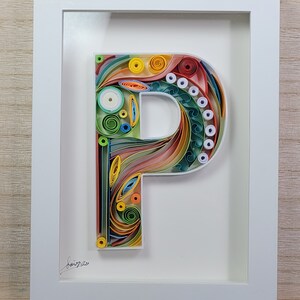 Quilled Letter P Wall Art – Personalized Monogram Gift, Handmade Framed Paper Quilling, Home Decor for Any Occasion , Birthday Gift,