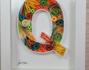 Letter Q (8x6), Paper Letter, Birthday, Wedding, Work Anniversary, Nursery Decor Gift- Wall Hanging paper quilling